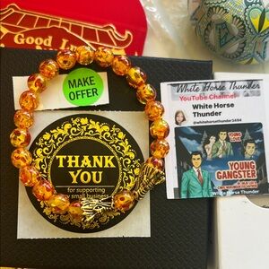 #1572** Buddha Stone Dragon Orange Beaded Bracelet with Gold Accents